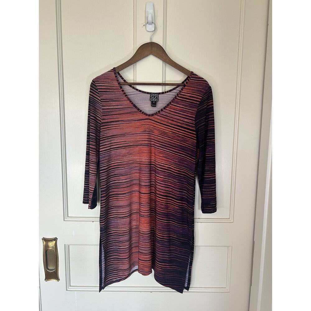 Clara Sun Woo Stretch Tunic Blouse Womens Size Medium Orange Boho Comfort